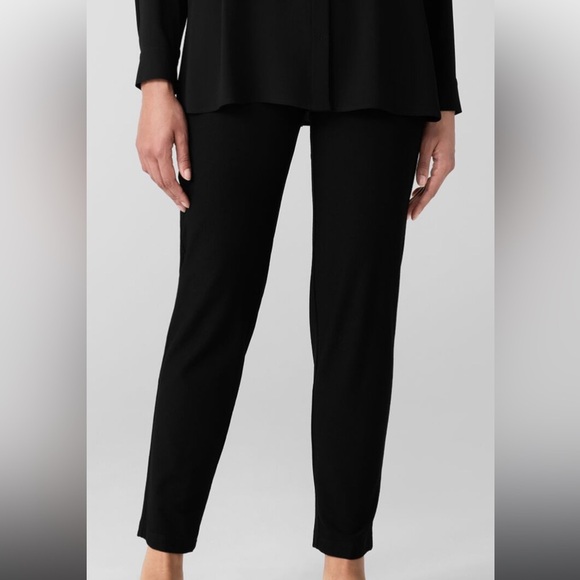 Eileen Fisher XL Organic Cotton Blend Black Stretch Pull on Pants Elastic Waist - Picture 1 of 9
